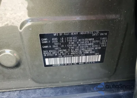 2016 Subaru Outback 2.5I Limited from USA, damaged, VIN 4S4BSBNC1G3341669